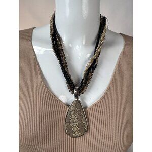 Premier Designs Multistrand Beaded Necklace W/ Reversible Metal & Faux Snakeskin